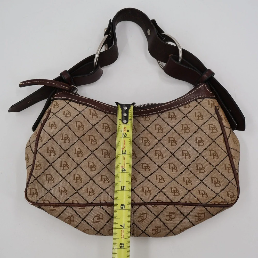 Dooney & Bourke Monogram Hobo Bag Womens Small Tan Brown Canvas Leather Vintage